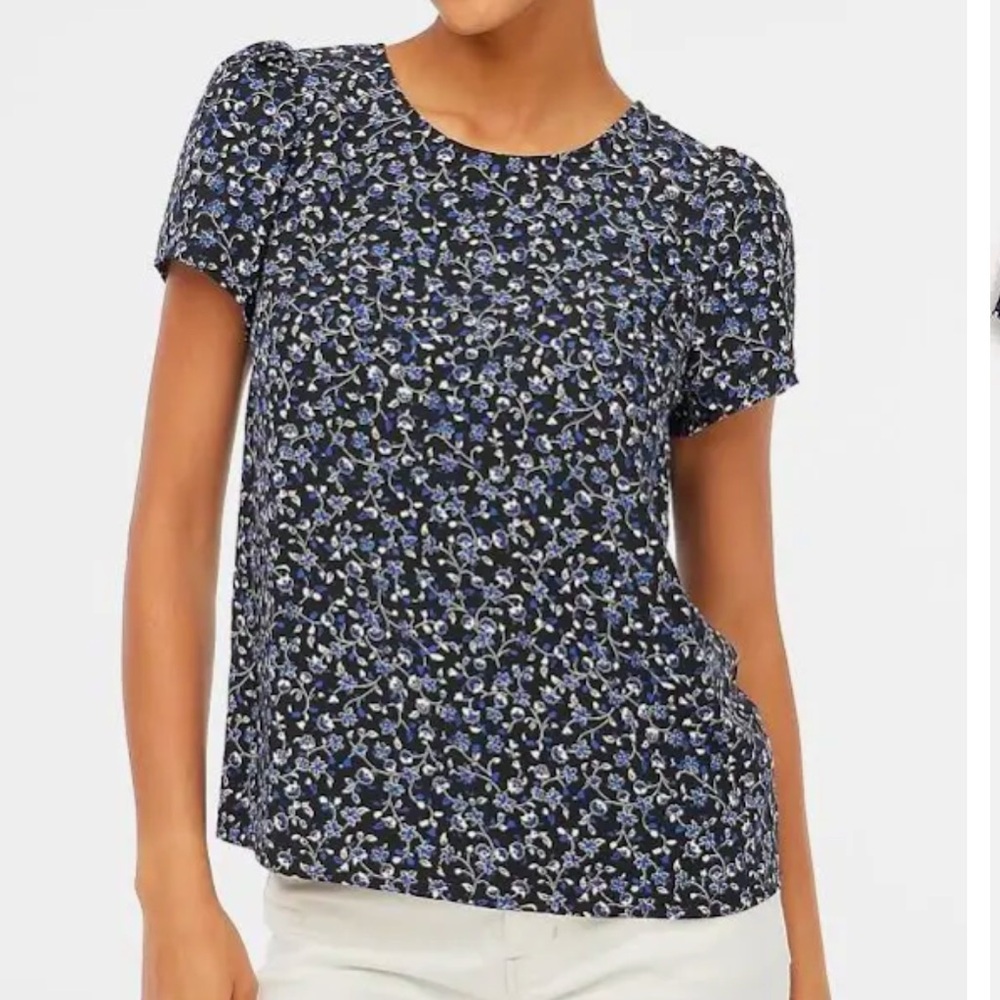 J. CREW NWT Short sleeve crepe top black with blue accent